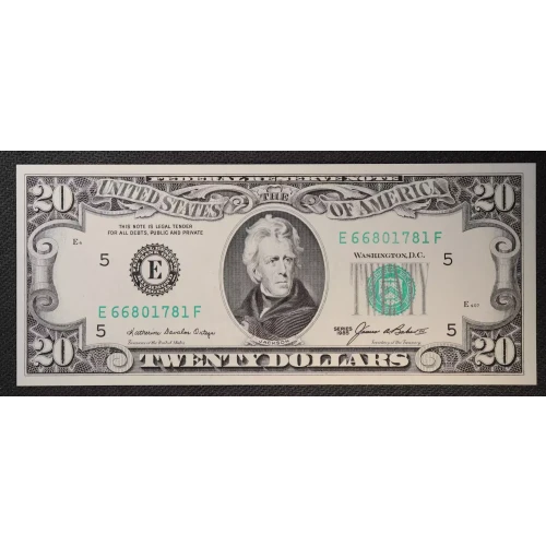 $20 1985 blue-Green seal. Small Size $20 Federal Reserve Notes 2075-E