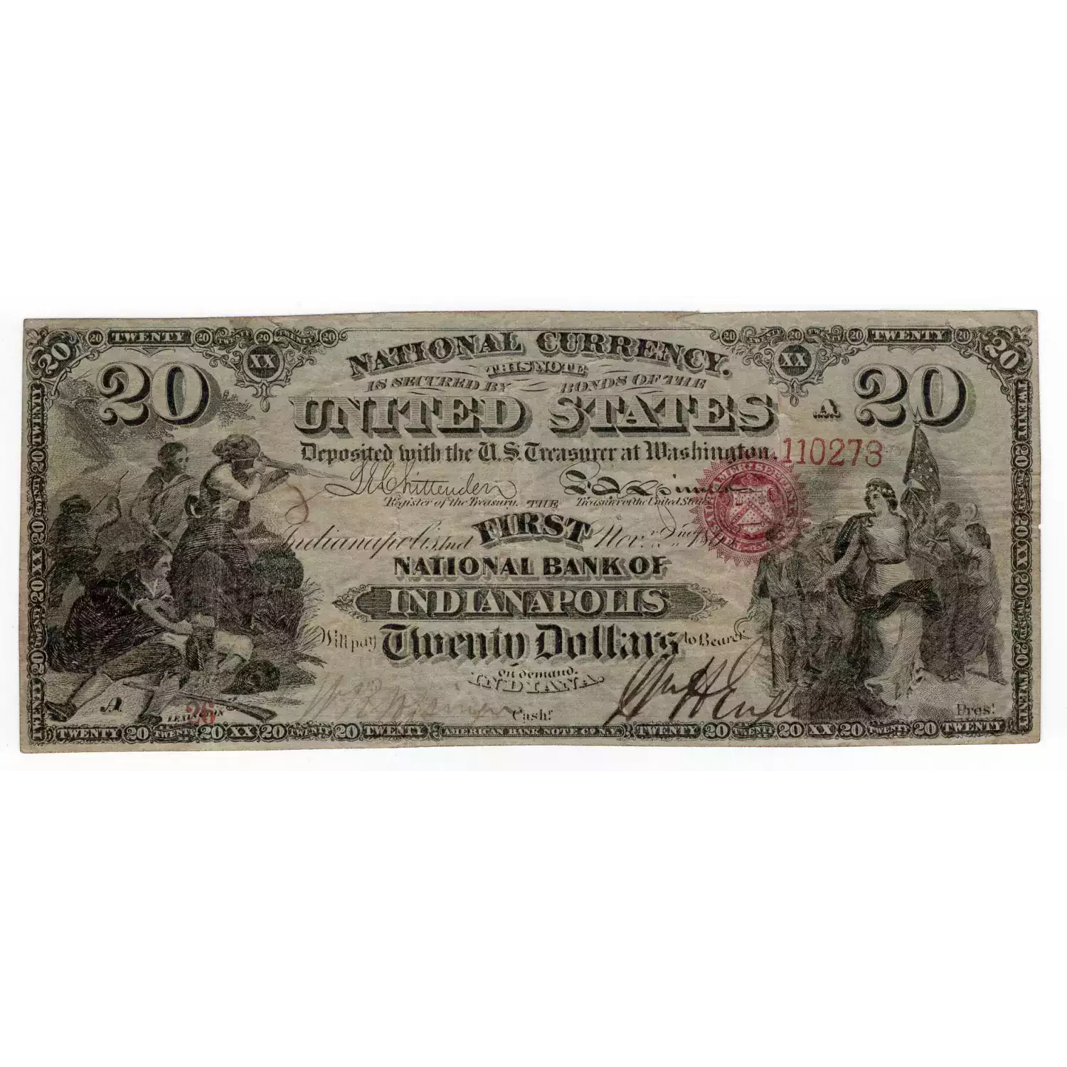 $20 Original Red with rays, red serial no. First Charter Period 424a