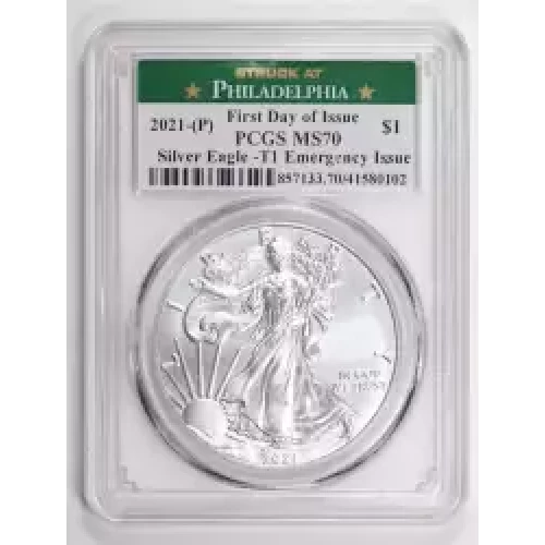 2021-(P) $1 Silver Eagle -T1 Emergency Issue Struck at Philadelphia First Day of Issue