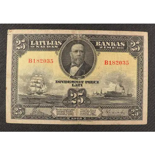 25 Latu 1928, 1928-1929 Issue a. Issued note Latvia 18 (2)