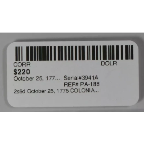 2s6d October 25, 1775  COLONIAL CURRENCY PA-188