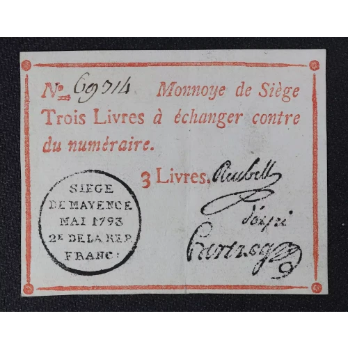 3 Livres May 1793, 1793 SECOND ISSUE  Germany S1477