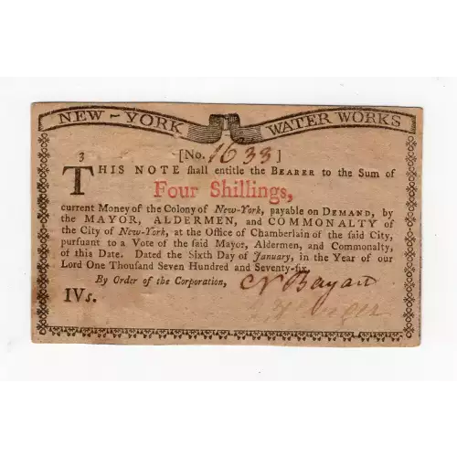 4s January 6, 1776  COLONIAL CURRENCY NY-183