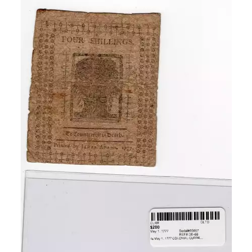 4s May 1, 1777  COLONIAL CURRENCY DE-88 (2)
