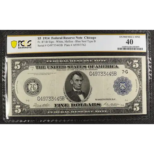 $5 1914 Blue Seal Federal Reserve Notes 871B (2)