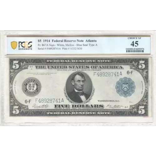 $5 1914 Red Seal Federal Reserve Notes 867A (2)