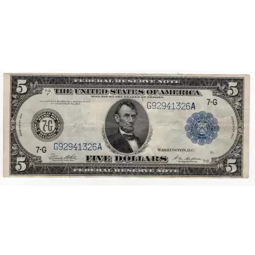 $5 1914 Red Seal Federal Reserve Notes 871A