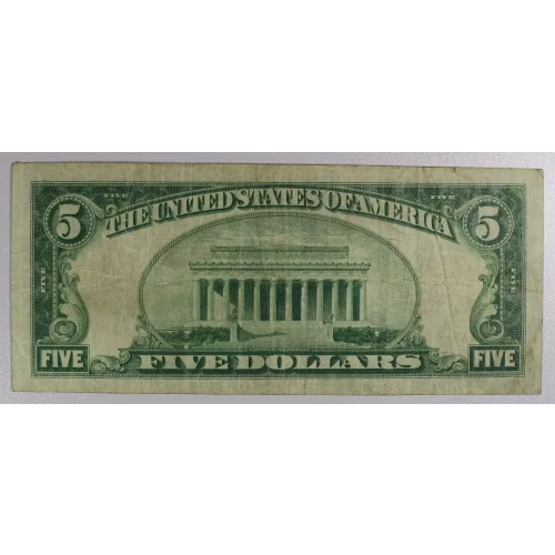 $5 1928-B red seal. Small Legal Tender Notes 1527*