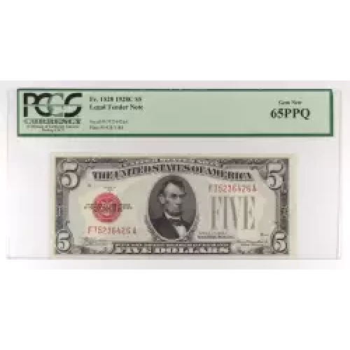 $5 1928-C red seal. Small Legal Tender Notes 1528