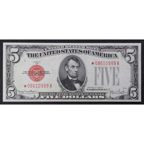 $5 1928-F red seal. Small Legal Tender Notes 1531*