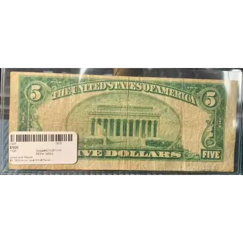 $5 1929 brown seal Small Federal Reserve Bank Notes 1850-I