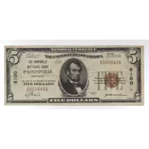 $5 1929 Small brown seal Small National Bank Notes 1800-1