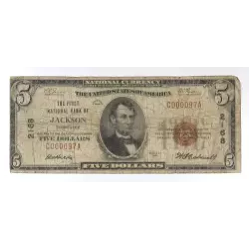 $5 1929 Small brown seal Small National Bank Notes 1800-1