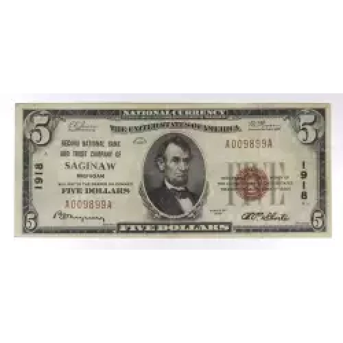 $5 1929 Small brown seal Small National Bank Notes 1800-1