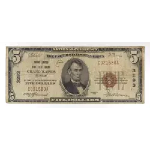 $5 1929 Small brown seal Small National Bank Notes 1800-1