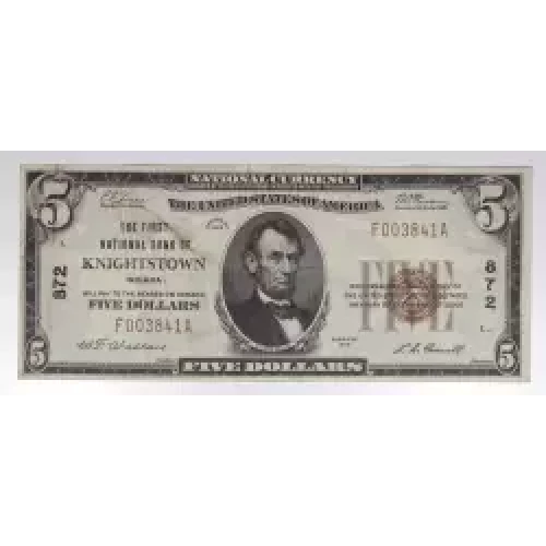 $5 1929 Small brown seal Small National Bank Notes 1800-1