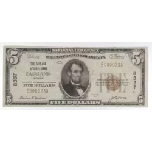 $5 1929 Small brown seal Small National Bank Notes 1800-1