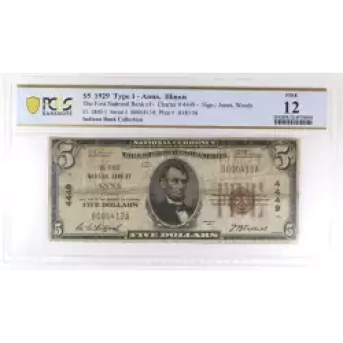 $5 1929 Small brown seal Small National Bank Notes 1800-1