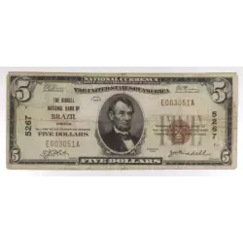 $5 1929 Small brown seal Small National Bank Notes 1800-1