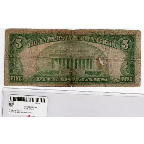 $5 1929 Small brown seal Small National Bank Notes 1800-1 (2)