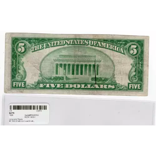 $5 1929 Small brown seal Small National Bank Notes 1800-1 (2)