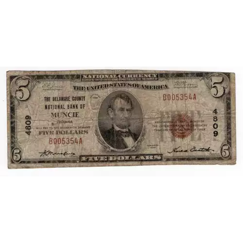 $5 1929 Small brown seal Small National Bank Notes 1800-1