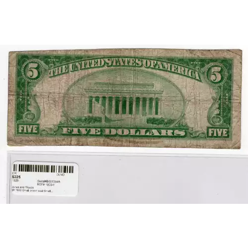 $5 1929 Small brown seal Small National Bank Notes 1800-1 (2)