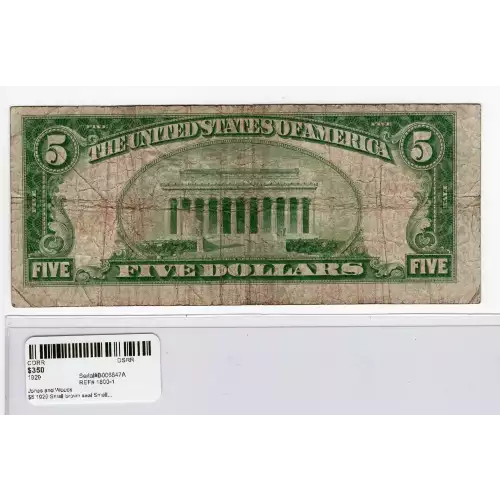 $5 1929 Small brown seal Small National Bank Notes 1800-1 (2)
