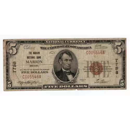 $5 1929 Small brown seal Small National Bank Notes 1800-1