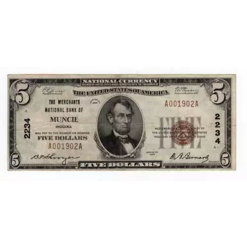 $5 1929 Small brown seal Small National Bank Notes 1800-1