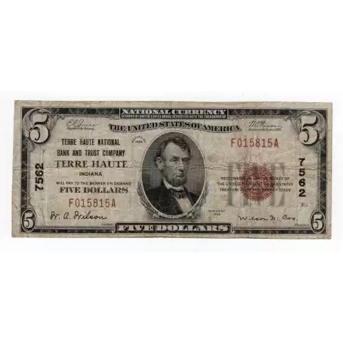 $5 1929 Small brown seal Small National Bank Notes 1800-1