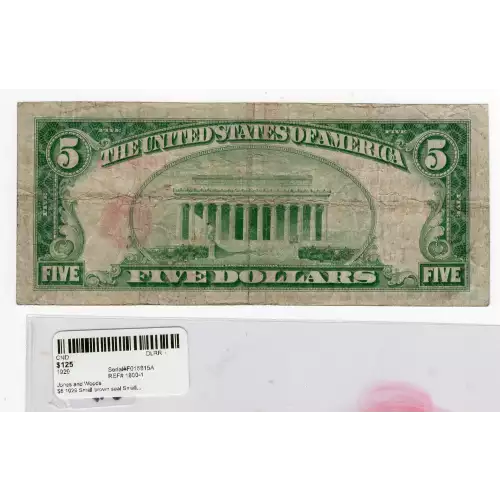 $5 1929 Small brown seal Small National Bank Notes 1800-1 (2)