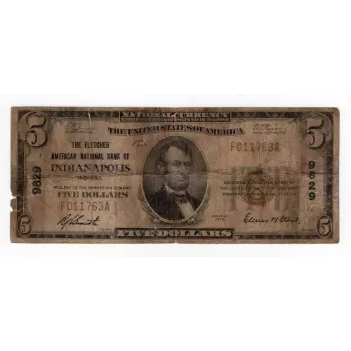 $5 1929 Small brown seal Small National Bank Notes 1800-1