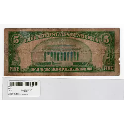 $5 1929 Small brown seal Small National Bank Notes 1800-1 (2)
