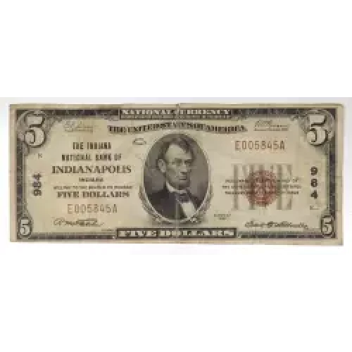 $5 1929 Small brown seal Small National Bank Notes 1800-1