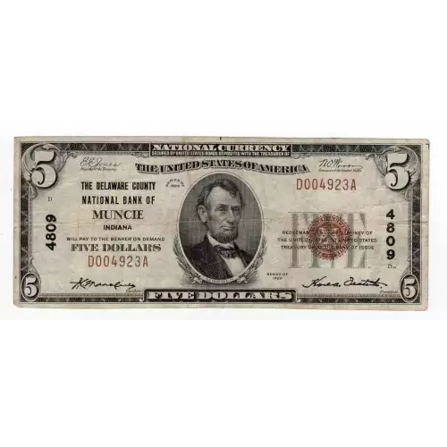 $5 1929 Small brown seal Small National Bank Notes 1800-1