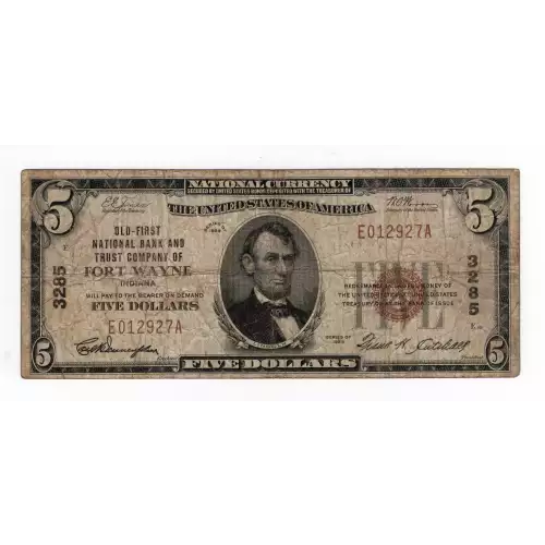 $5 1929 Small brown seal Small National Bank Notes 1800-1