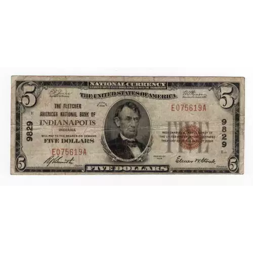 $5 1929 Small brown seal Small National Bank Notes 1800-1