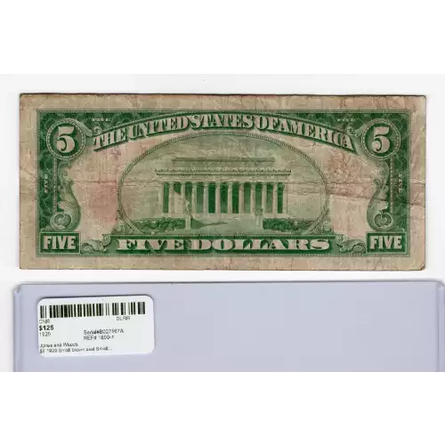 $5 1929 Small brown seal Small National Bank Notes 1800-1 (2)