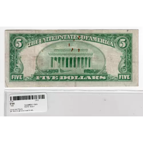 $5 1929 Small brown seal Small National Bank Notes 1800-1