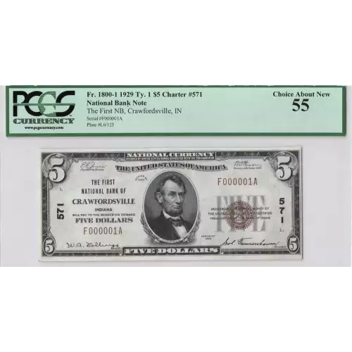$5 1929 Small brown seal Small National Bank Notes 1800-1