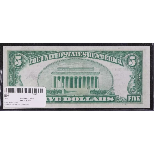 $5 1929 Small brown seal Small National Bank Notes 1800-1