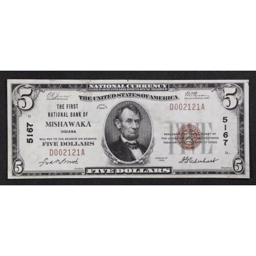 $5 1929 Small brown seal Small National Bank Notes 1800-1