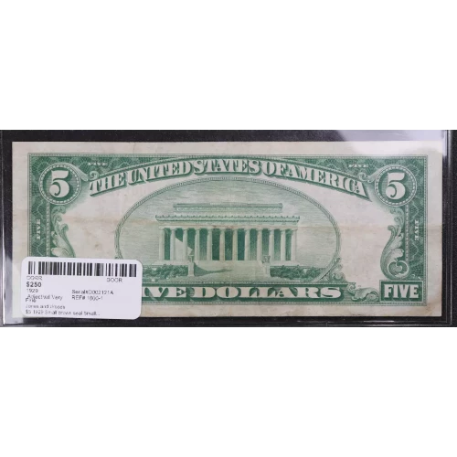 $5 1929 Small brown seal Small National Bank Notes 1800-1 (2)