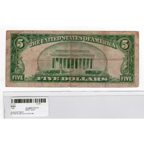$5 1929 Small brown seal Small National Bank Notes 1800-1 (2)