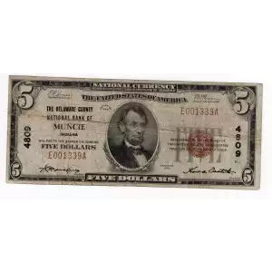 $5 1929 Small brown seal Small National Bank Notes 1800-1