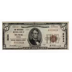 $5 1929 Small brown seal Small National Bank Notes 1800-1