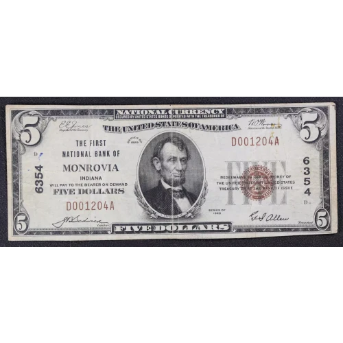 $5 1929 Small brown seal Small National Bank Notes 1800-1