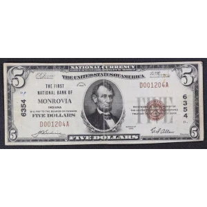 $5 1929 Small brown seal Small National Bank Notes 1800-1