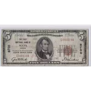 $5 1929 Small brown seal Small National Bank Notes 1800-1